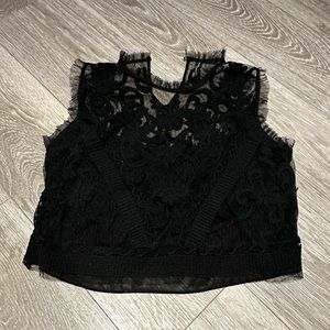 Zara Trafaluc Black Sheer Embroidered Sleeveless Crop Top
